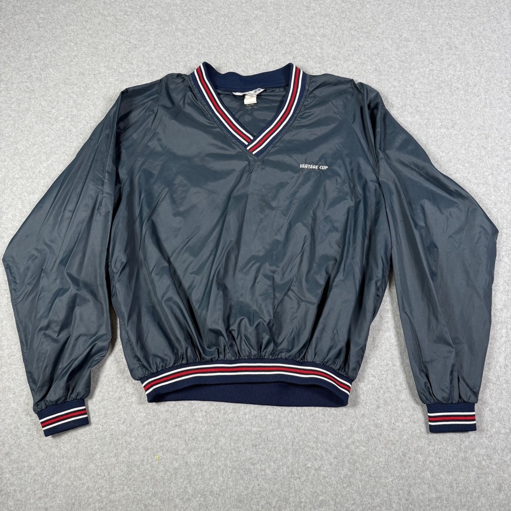Vintage 80s Swingster Vantage Cup Windbreaker Navy Blue Gold Pullover XL USA